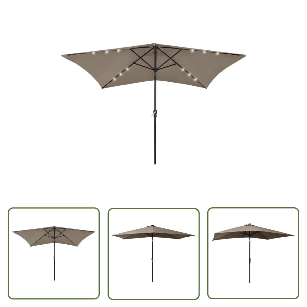 The Living Store Parasol ogrodowy z LED i stalowym słupkiem - taupe - 2x3 m - Parasol Ogrodowy