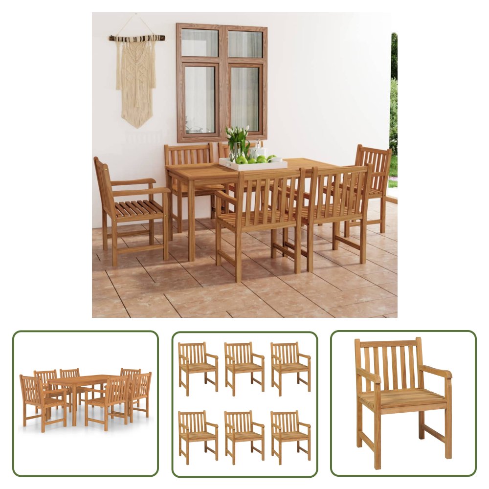 The Living Store 7-cz. zestaw mebli ogrodowych - lite drewno tekowe - Meble Jadalniane Do Ogrodu