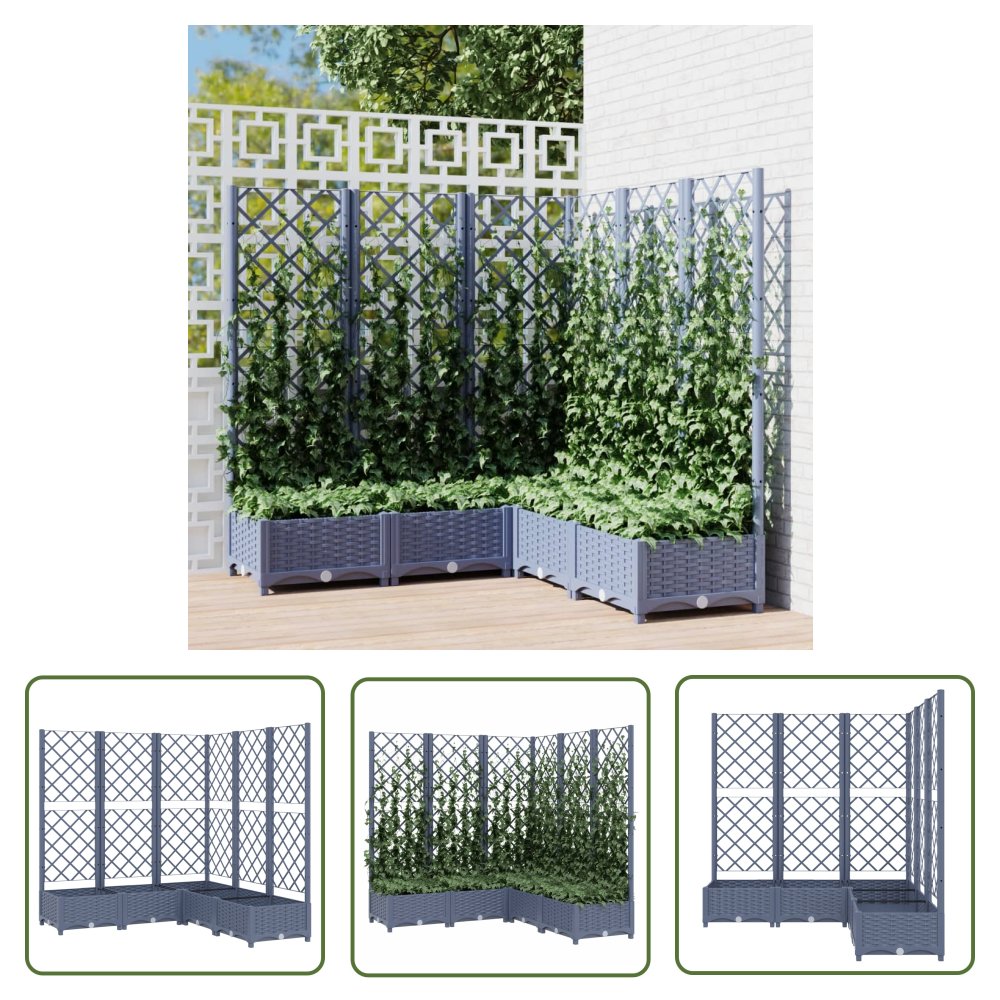 The Living Store Donica ogrodowa z kratką - niebieskoszara - 120x120x121 -5 cm - PP - Donica Ogrodowa