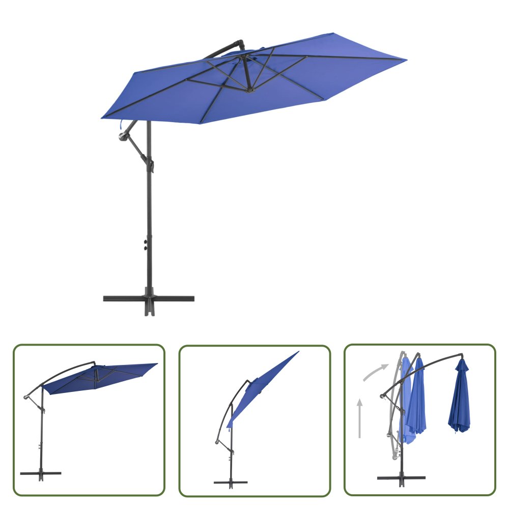 The Living Store Parasol wiszący z aluminiowym słupkiem - 300 cm - niebieski - Parasol Wiszący