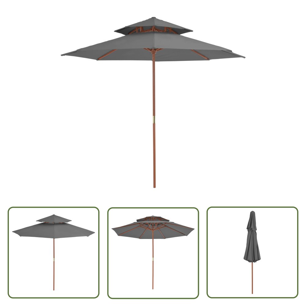 The Living Store Parasol ogrodowy z podwójnym daszkiem - 270 cm - antracytowy - Parasol