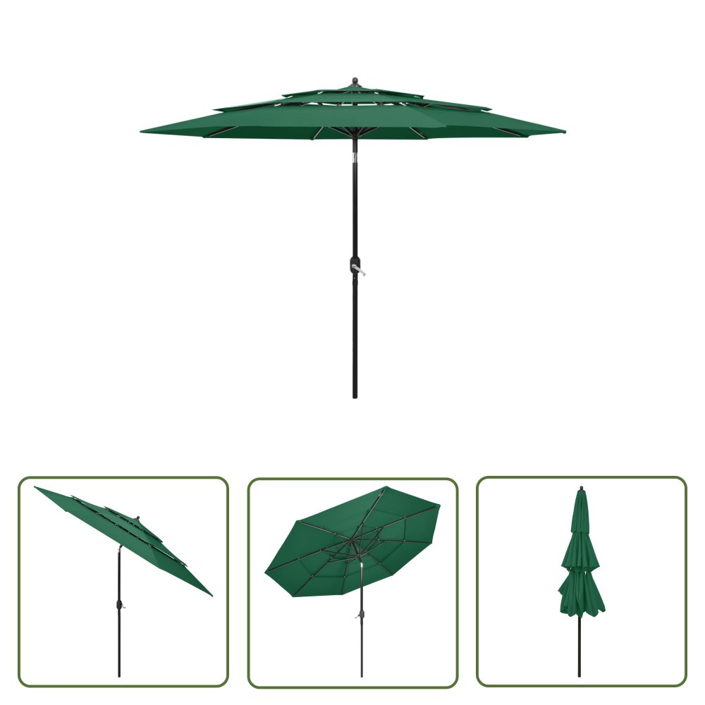The Living Store 3-poziomowy parasol na aluminiowym słupku - zielony - 3 m - Parasol Ogrodowy