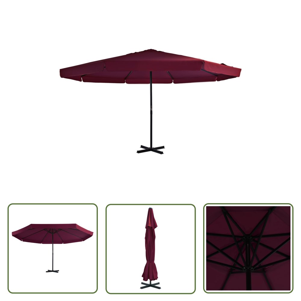 The Living Store Parasol ogrodowy na słupku aluminiowym - 500 cm - bordowy - Parasol