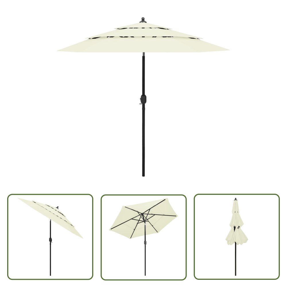 The Living Store 3-poziomowy parasol na aluminiowym słupku - piaskowy - 2 -5 m - Parasol Ogrodowy