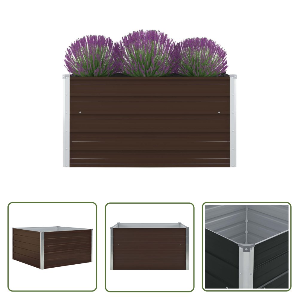 The Living Store Donica do podniesionej rabaty - 100x100x45 cm - stal - brązowa - Skrzynia Do Podniesionej Grządki
