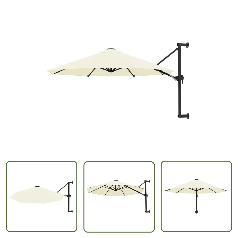 The Living Store Parasol ścienny na metalowym słupku - 300 cm - piaskowy - Parasol
