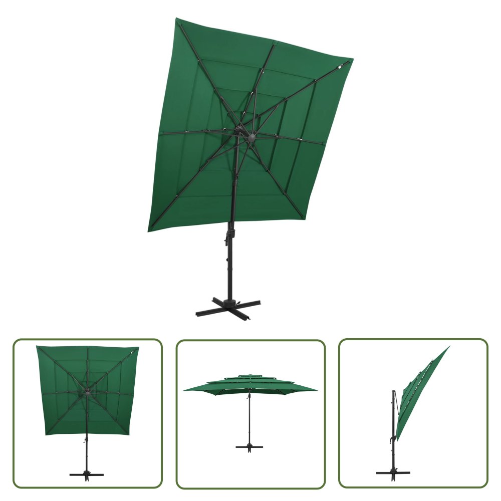 The Living Store 4-poziomowy parasol na aluminiowym słupku - zielony - 250x250 cm - Parasol Ogrodowy