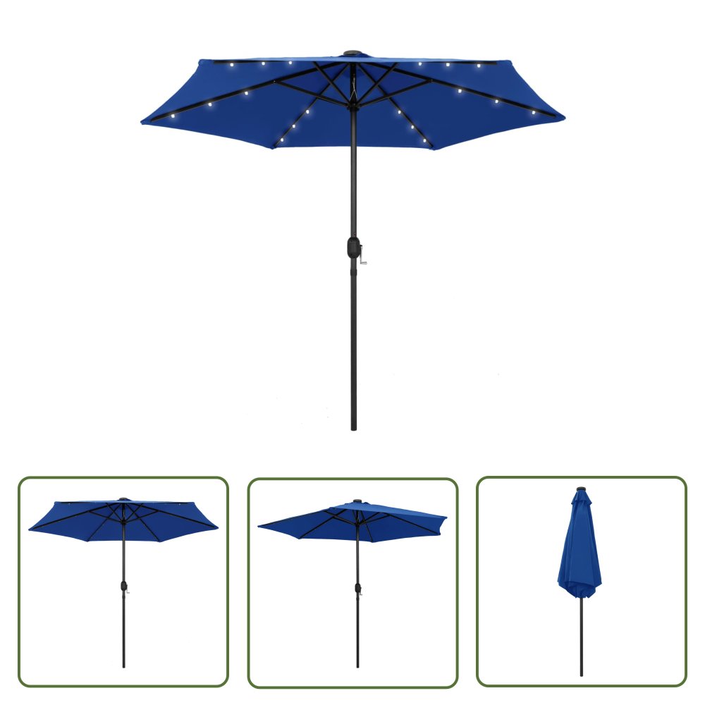 The Living Store Parasol ogrodowy z LED i aluminiowym słupkiem 270 cm - niebieski - Parasol Ogrodowy
