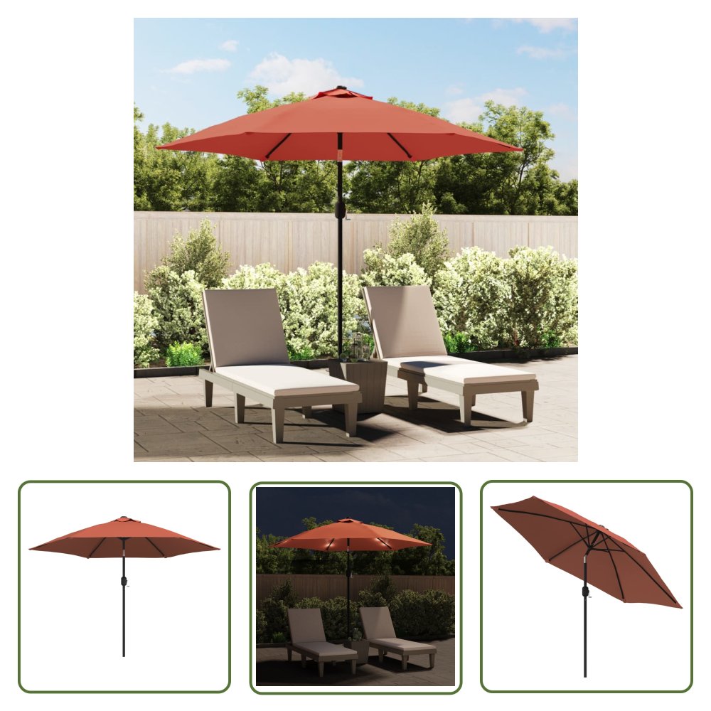 The Living Store Parasol ogrodowy z LED i stalowym słupkiem - 300 cm - terakota - Parasol Ogrodowy