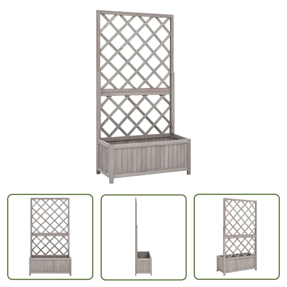 The Living Store Ogrodowa donica z kratką - szara - 70x30x135 cm - drewno jodłowe - Drewniana Donica