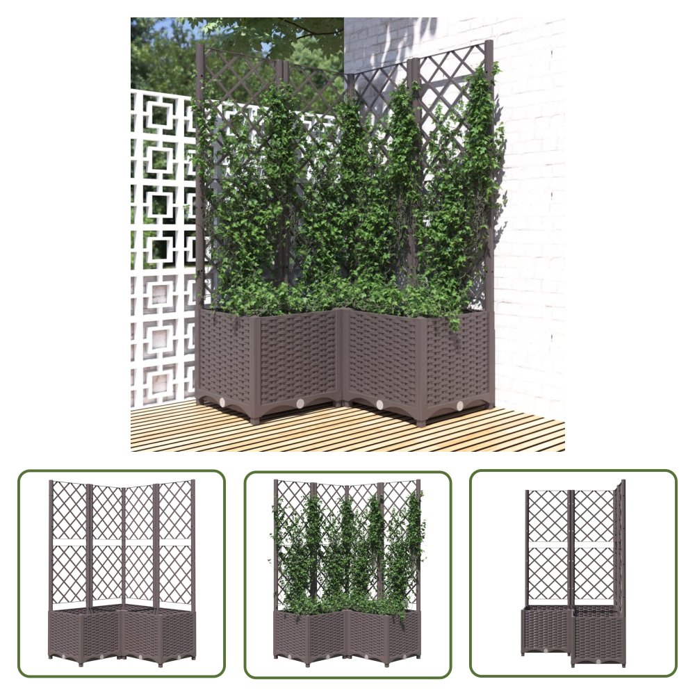 The Living Store Donica ogrodowa z kratką - brązowa - 80x80x136 cm - PP - Donica Ogrodowa