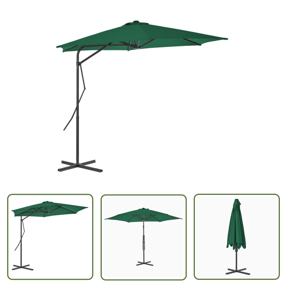 The Living Store Parasol ogrodowy na słupku stalowym - 300 cm - zielony - Parasol