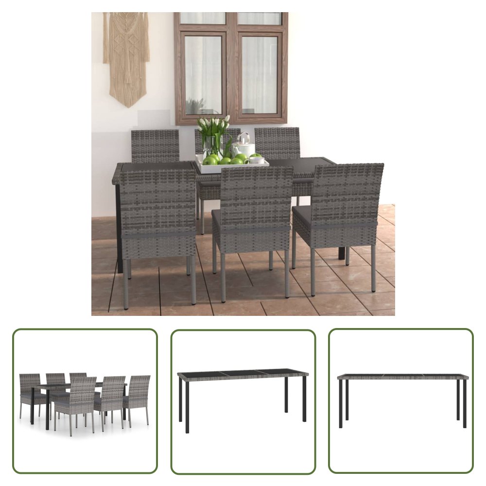 The Living Store 7-cz. zestaw mebli ogrodowych - polirattan - szary - Zestaw Mebli Jadalnianych