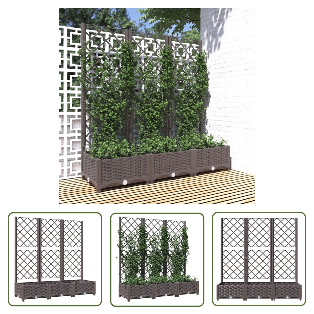 The Living Store Donica ogrodowa z kratką - brązowa - 120x40x121 -5 cm - PP - Donica Ogrodowa