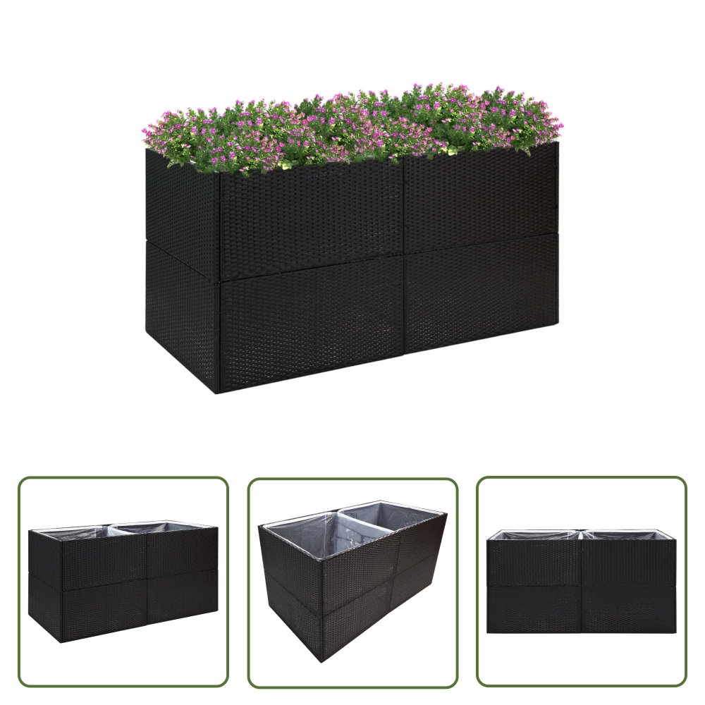 The Living Store Donica ogrodowa - czarna - 157x80x80 cm - rattan PE - Donica Ogrodowa