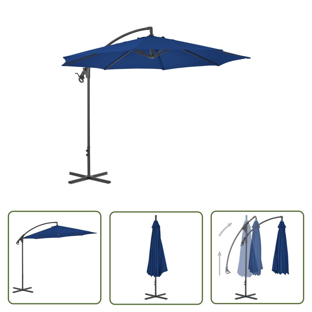 The Living Store Parasol wiszący ze stalowym słupkiem - 300 cm - niebieski - Parasol Wiszący