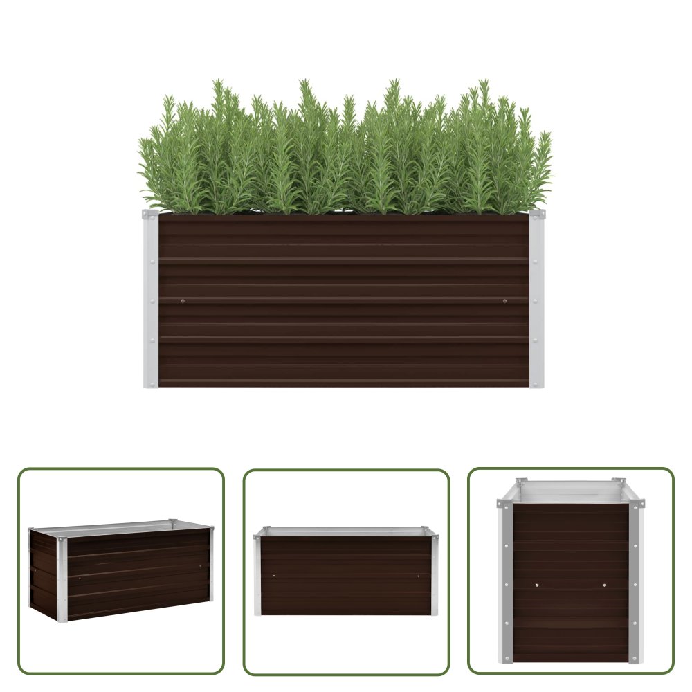 The Living Store Podwyższona donica - brązowa - 100x40x45 cm - galwanizowana stal - Podwyższona Donica