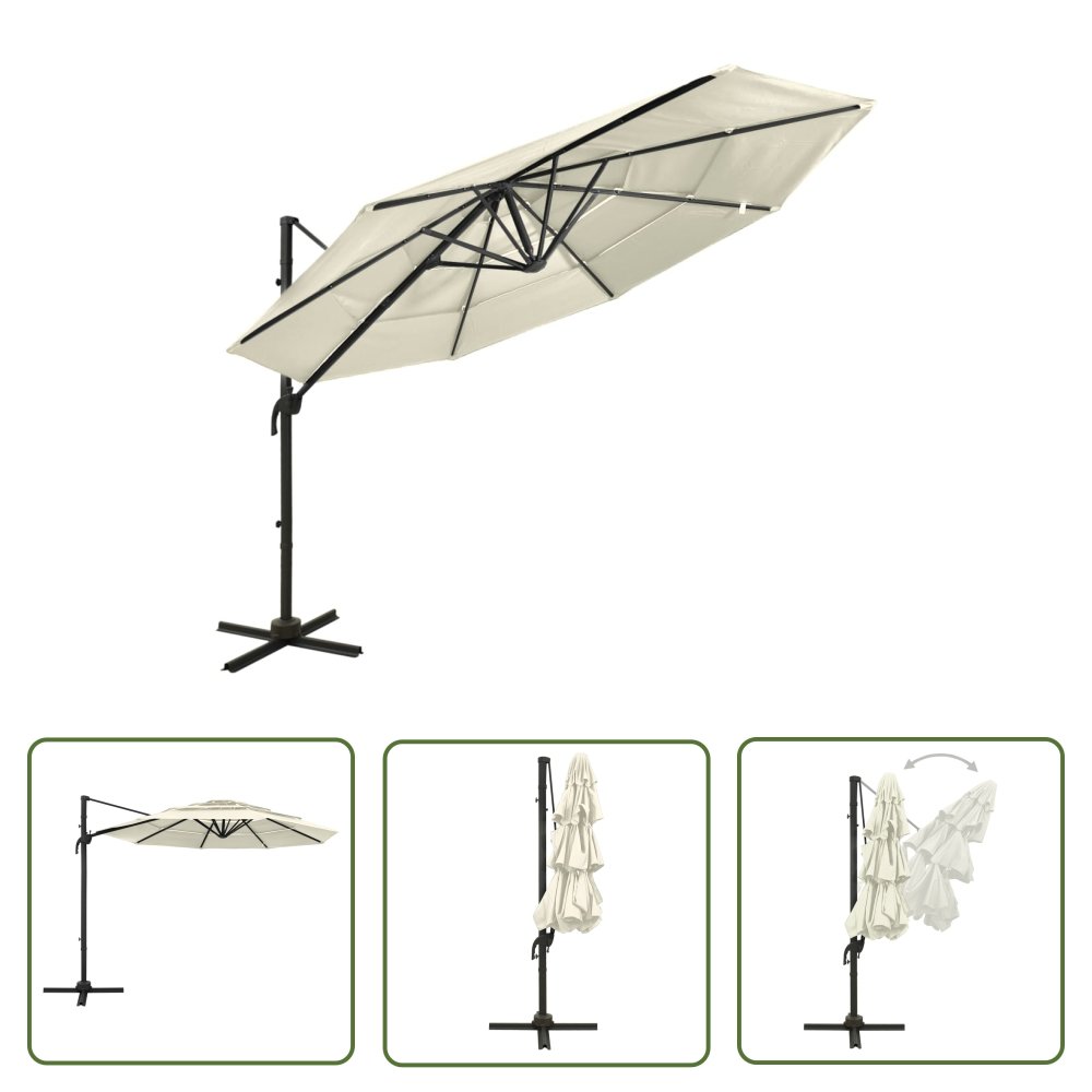 The Living Store 4-poziomowy parasol na aluminiowym słupku - piaskowy - 3x3 m - Parasol Ogrodowy