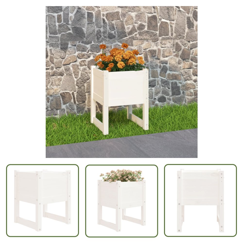 The Living Store Donica - biała - 40x40x52 -5 cm - lite drewno sosnowe - Donica Ogrodowa