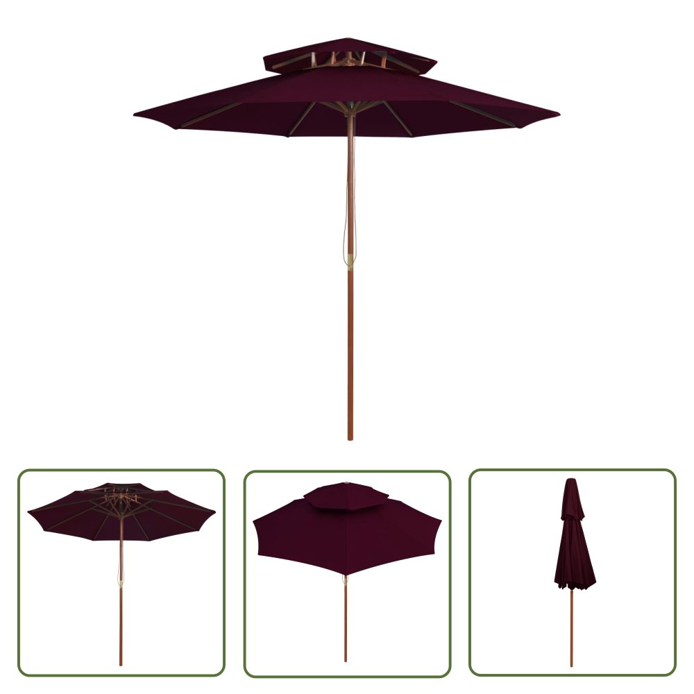 The Living Store Parasol ogrodowy z dwupoziomową czaszą - bordowy - 270 cm - Parasol Ogrodowy