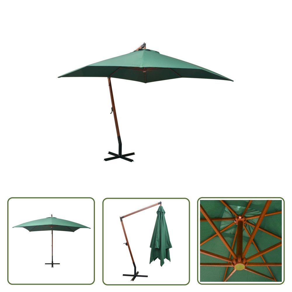 The Living Store Parasol ogrodowy wiszący - 300 x 300 cm - drewniany - zielony - Wiszący Parasol