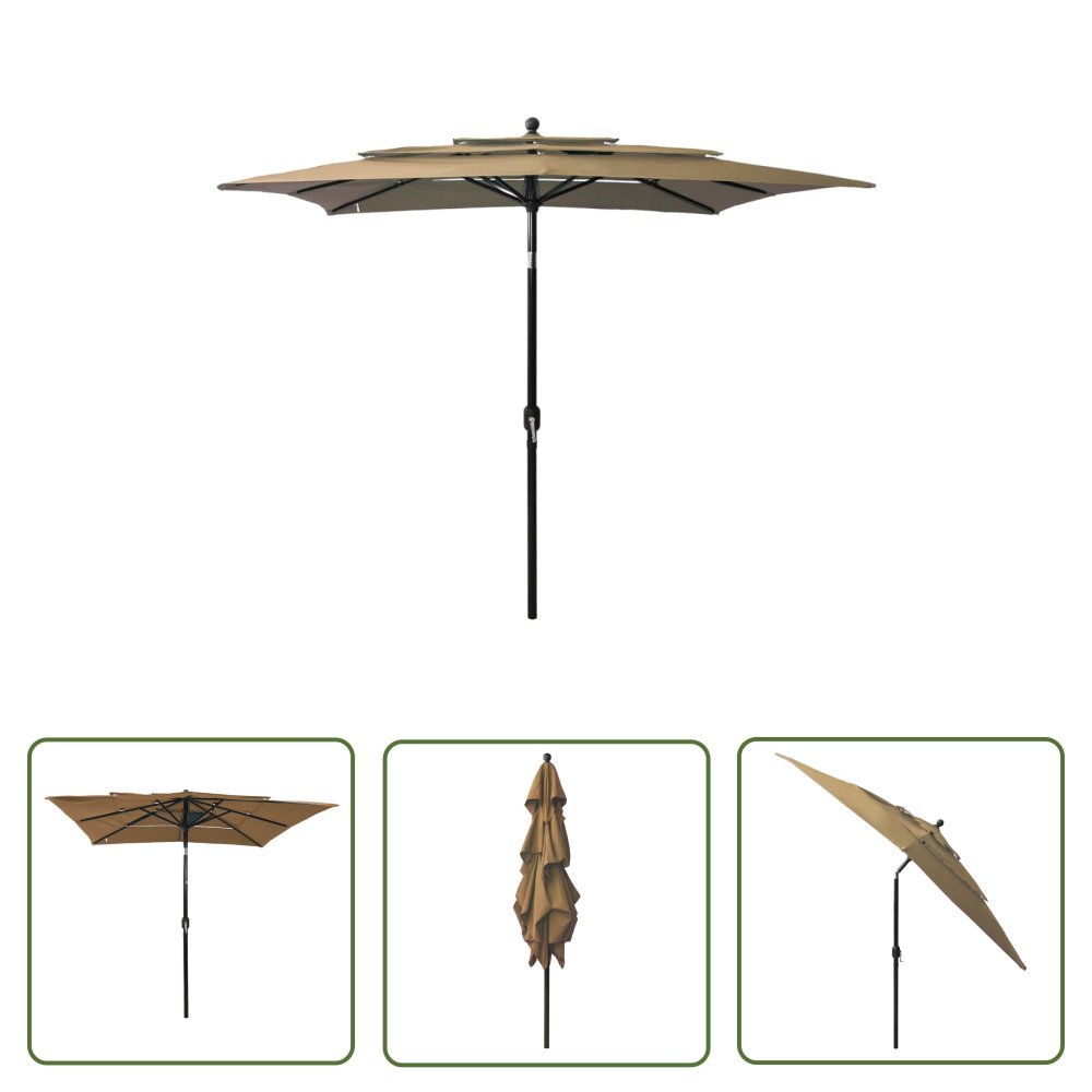 The Living Store 3-poziomowy parasol na aluminiowym słupku - taupe - 2 -5x2 -5 m - Parasol Ogrodowy