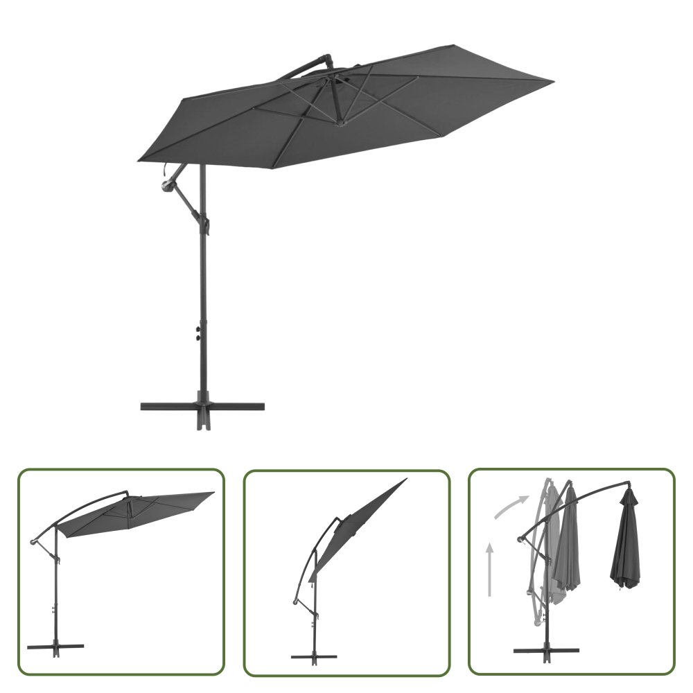 The Living Store Parasol wiszący z aluminiowym słupkiem - 300 cm - antracytowy - Parasol Wiszący