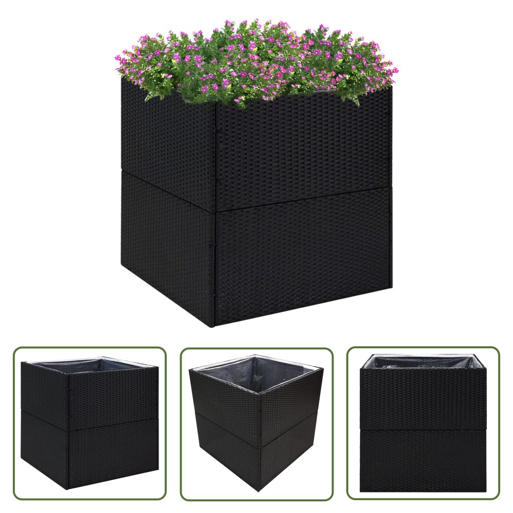 The Living Store Donica ogrodowa - czarna - 80x80x80 cm - rattan PE - Donica Ogrodowa