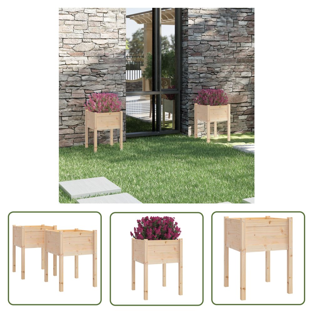The Living Store Donice ogrodowe - 2 szt. - 50x50x70 cm - lite drewno sosnowe - Podwyższona Donica