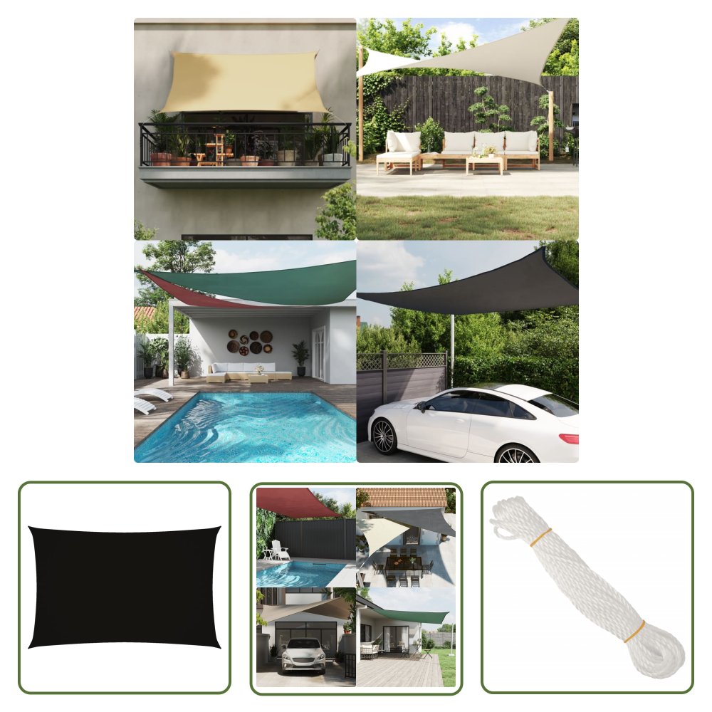 The Living Store Prostokątny żagiel ogrodowy - tkanina Oxford - 2x5 m - czarny - Żagiel Ogrodowy