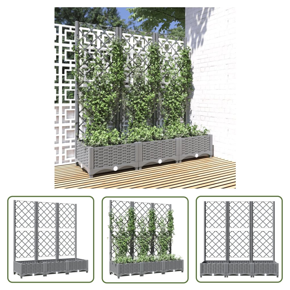 The Living Store Donica ogrodowa z kratką - jasnoszara - 120x40x121 -5 cm - PP - Donica Ogrodowa