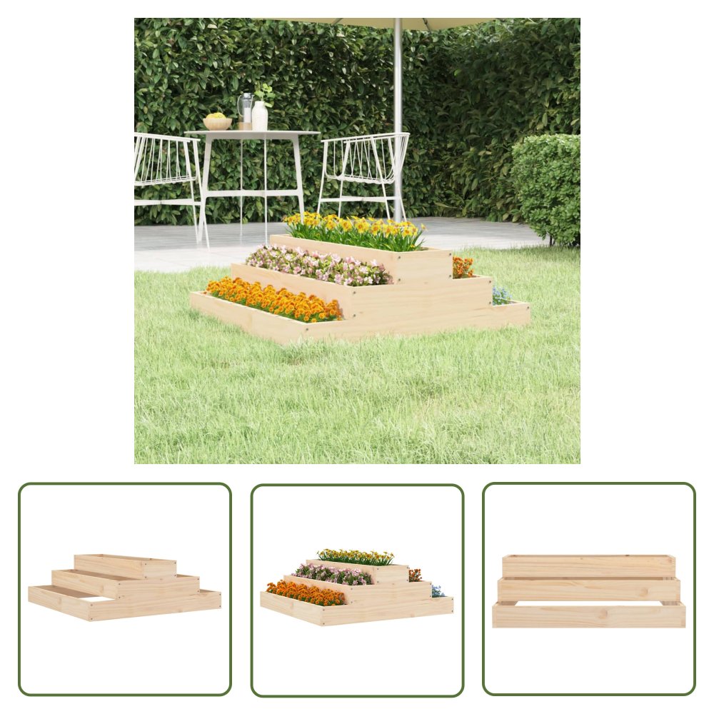 The Living Store Donica - 80x80x27 cm - lite drewno sosnowe - Donica Ogrodowa