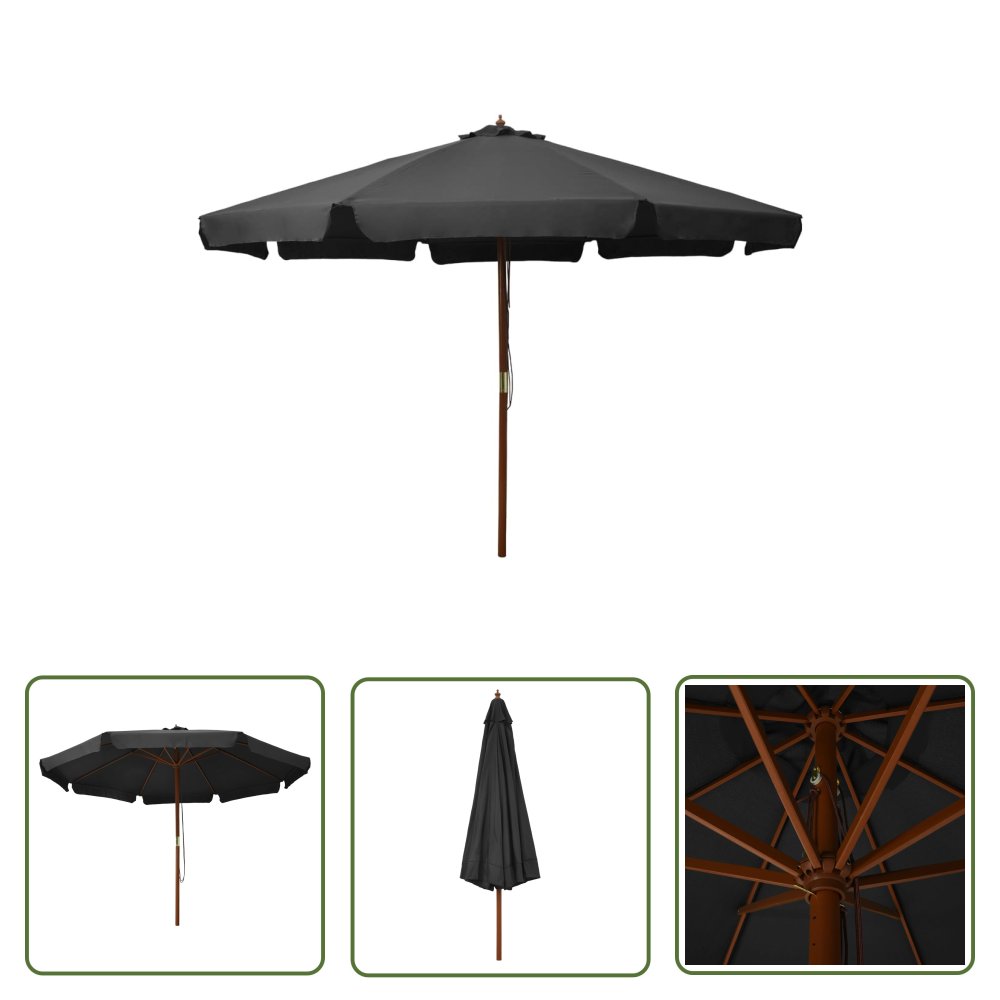 The Living Store Parasol ogrodowy na drewnianym słupku - 350 cm - antracytowy - Parasol