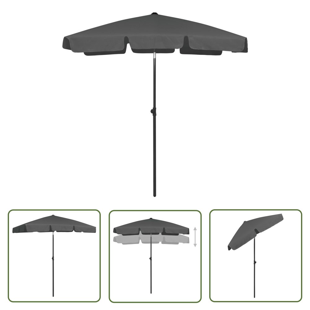 The Living Store Parasol plażowy - antracytowy - 180x120 cm - Parasol Ogrodowy