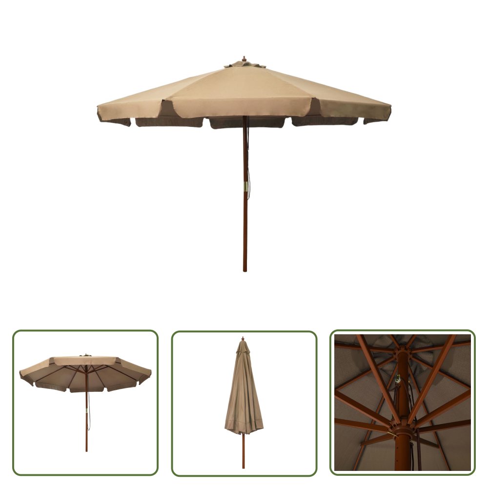 The Living Store Parasol ogrodowy na drewnianym słupku - 330 cm - taupe - Parasol