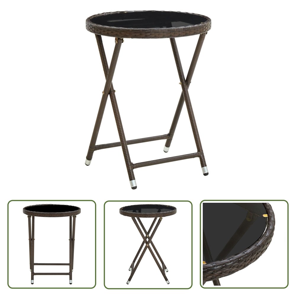 The Living Store Stolik herbaciany - brązowy - 60 cm - rattan PE i szkło hartowane - Stolik Herbaciany