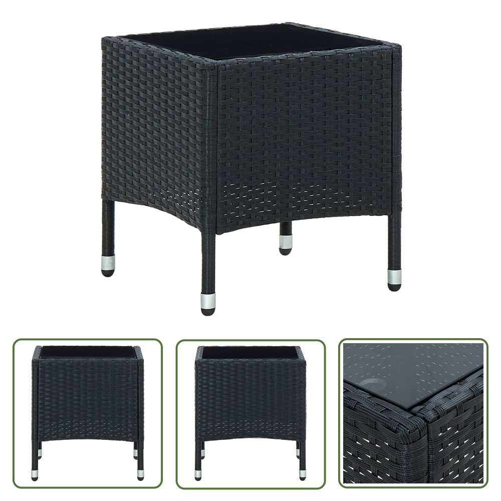 The Living Store Stolik ogrodowy - czarny - 40 x 40 x 45 cm - rattan PE - Stolik