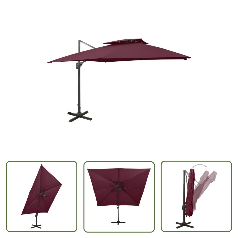 The Living Store Parasol wiszący z podwójną czaszą - 300x300 cm - bordowy - Parasol Wiszący