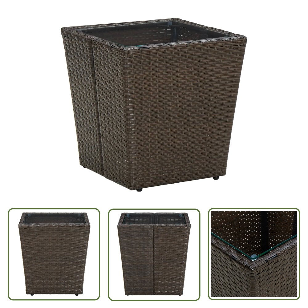 The Living Store Stolik herbaciany - brązowy - 41 -5x41 -5x44 cm - rattan PE i szkło - Stolik Herbaciany