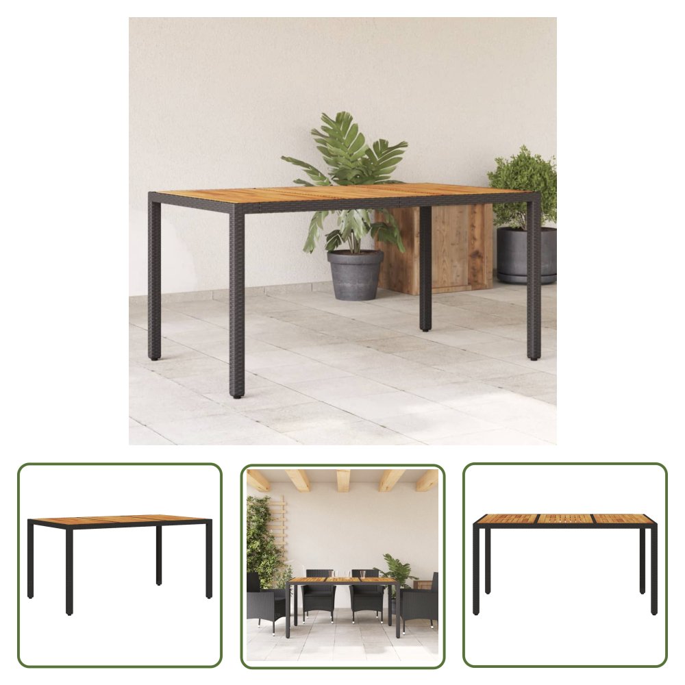 The Living Store Stół ogrodowy z akacjowym blatem - czarny - 150x90x75 cm - Stół Ogrodowy