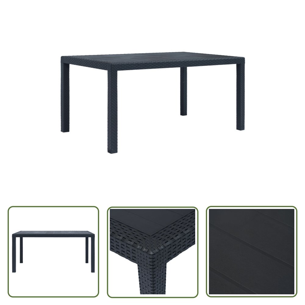 The Living Store Stół ogrodowy - antracytowy - 150x90x72 cm - plastikowy - Stół Ogrodowy