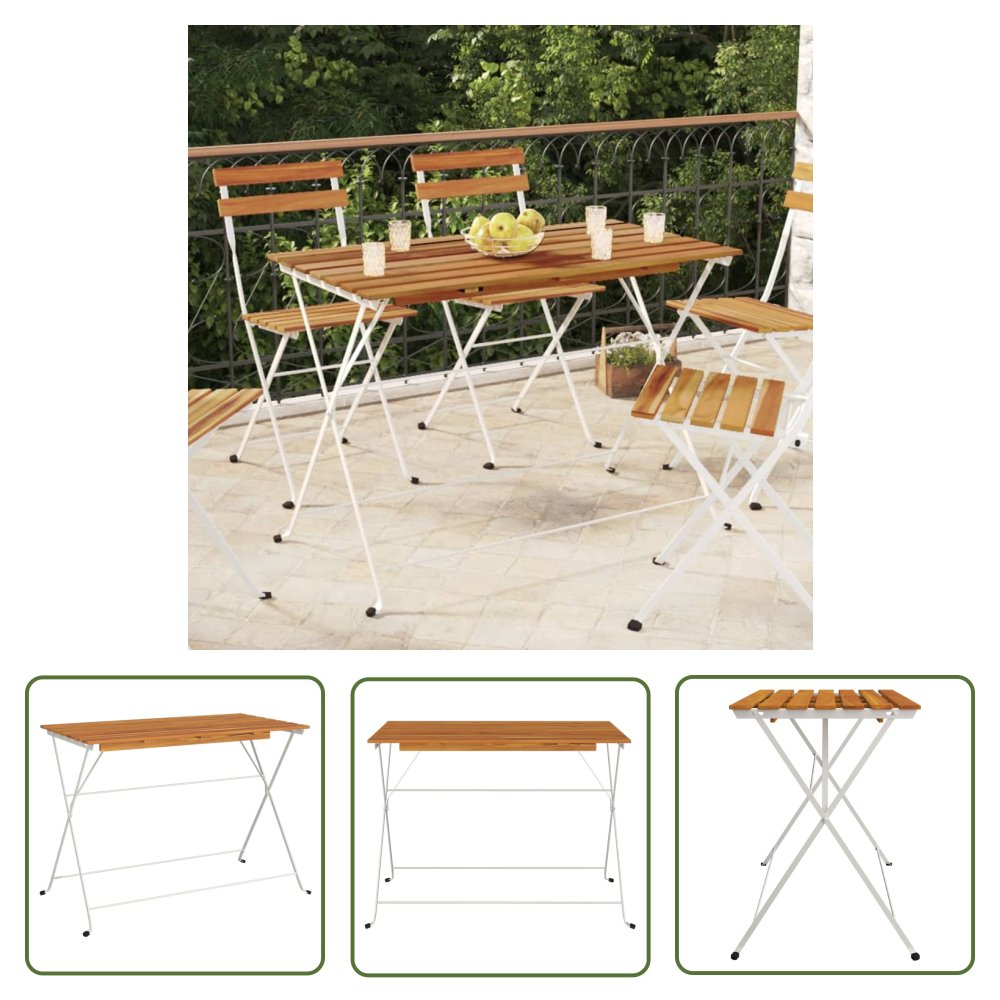 The Living Store Składany stolik bistro - 100x54x71 cm - drewno akacjowe i stal - Stolik
