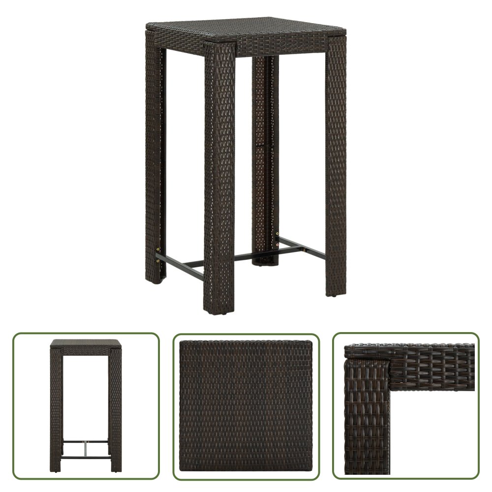 The Living Store Ogrodowy stolik barowy - brązowy - 60 -5x60 -5x110 -5 cm - polirattan - Stolik Barowy Do Ogrodu