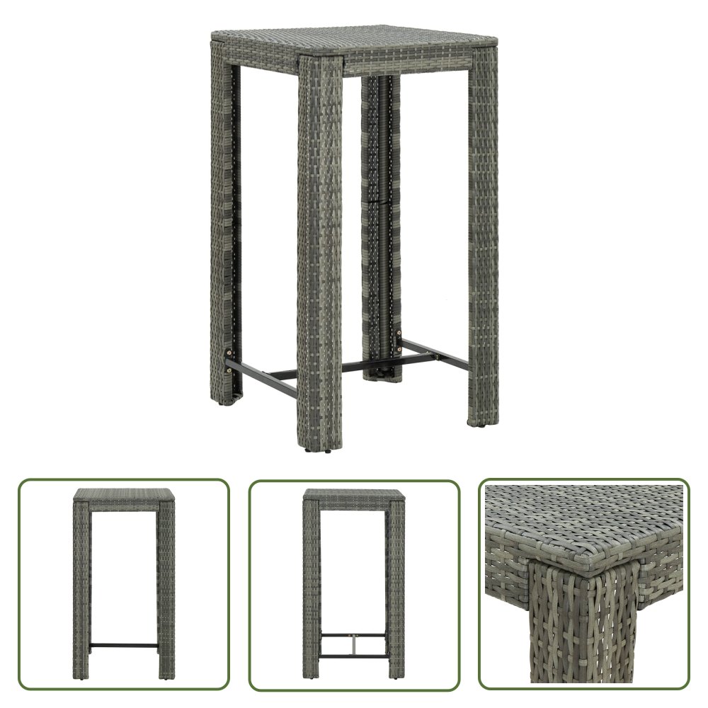 The Living Store Ogrodowy stolik barowy - szary - 60 -5x60 -5x110 -5 cm - polirattan - Stolik Barowy Do Ogrodu