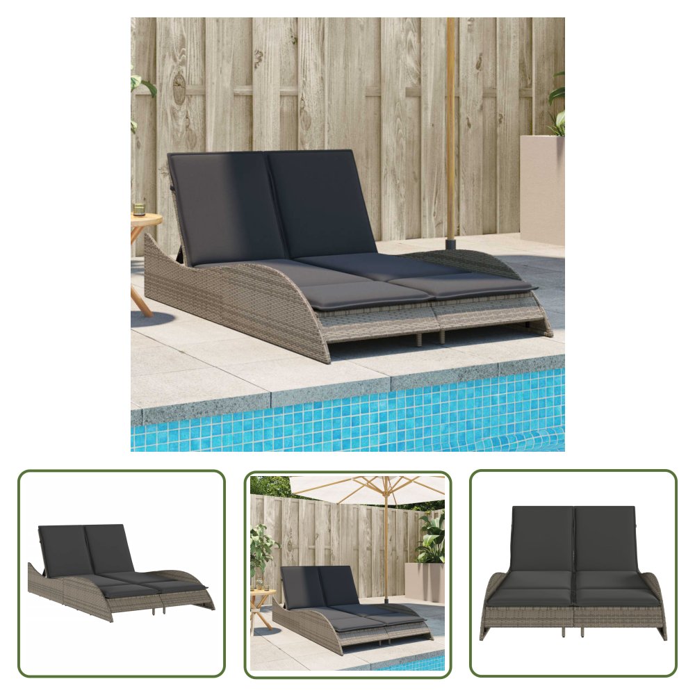 The Living Store Leżanka z poduszkami - szara - 114x205x73 cm - polirattan - Leżak