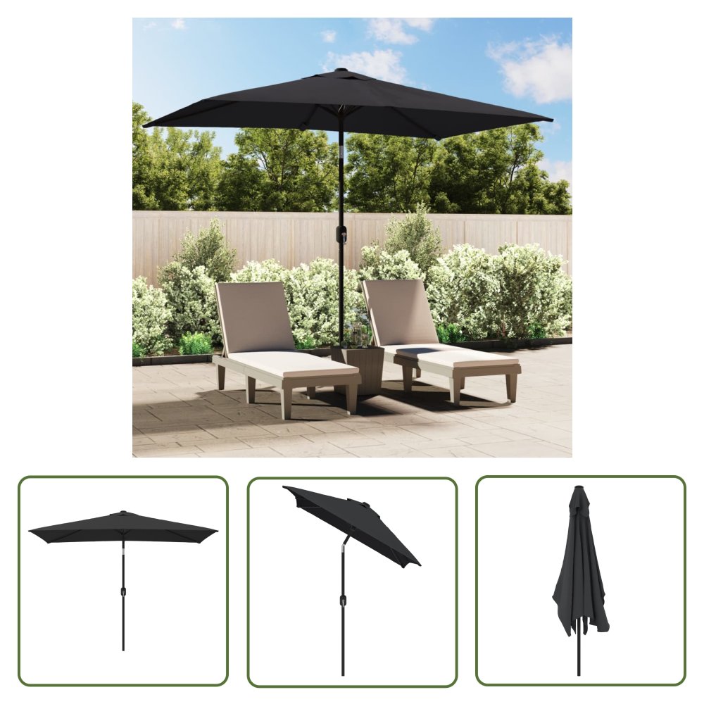 The Living Store Parasol ogrodowy na metalowym słupku - 300 x 200 cm - czarny - Parasol