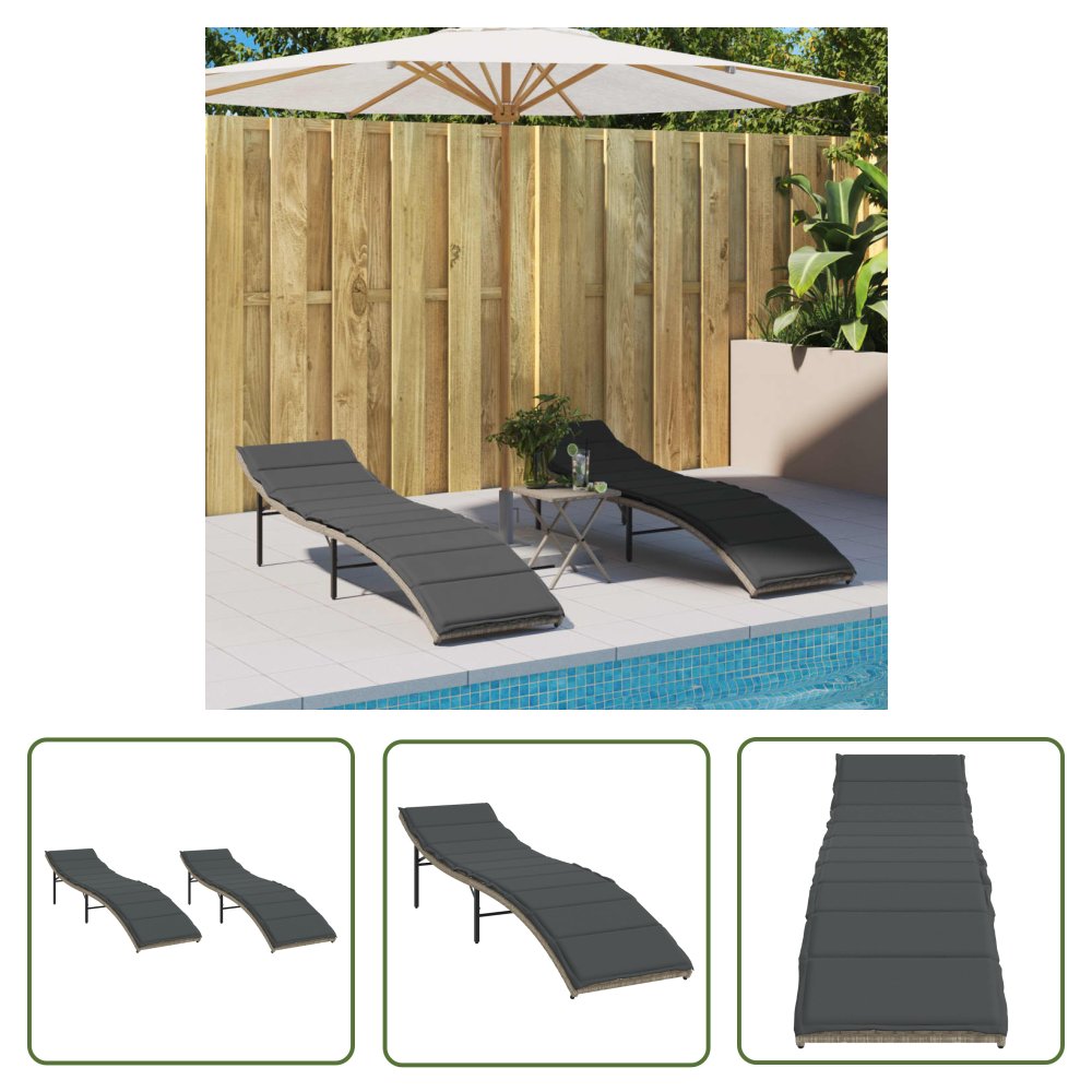 The Living Store Leżaki z poduszkami - 2 szt. - jasnoszare - polirattan - Leżak