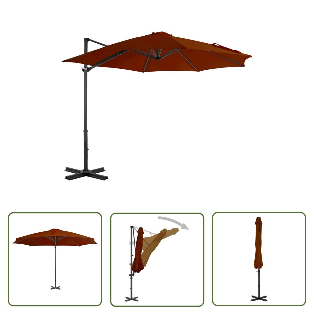 The Living Store Parasol wiszący z aluminiowym słupkiem - 300 cm - terakota - Parasol Wiszący