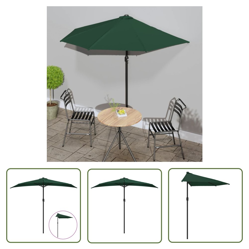 The Living Store Półparasol balkonowy na słupku z aluminium - 270x144 cm - zielony - Parasol Balkonowy