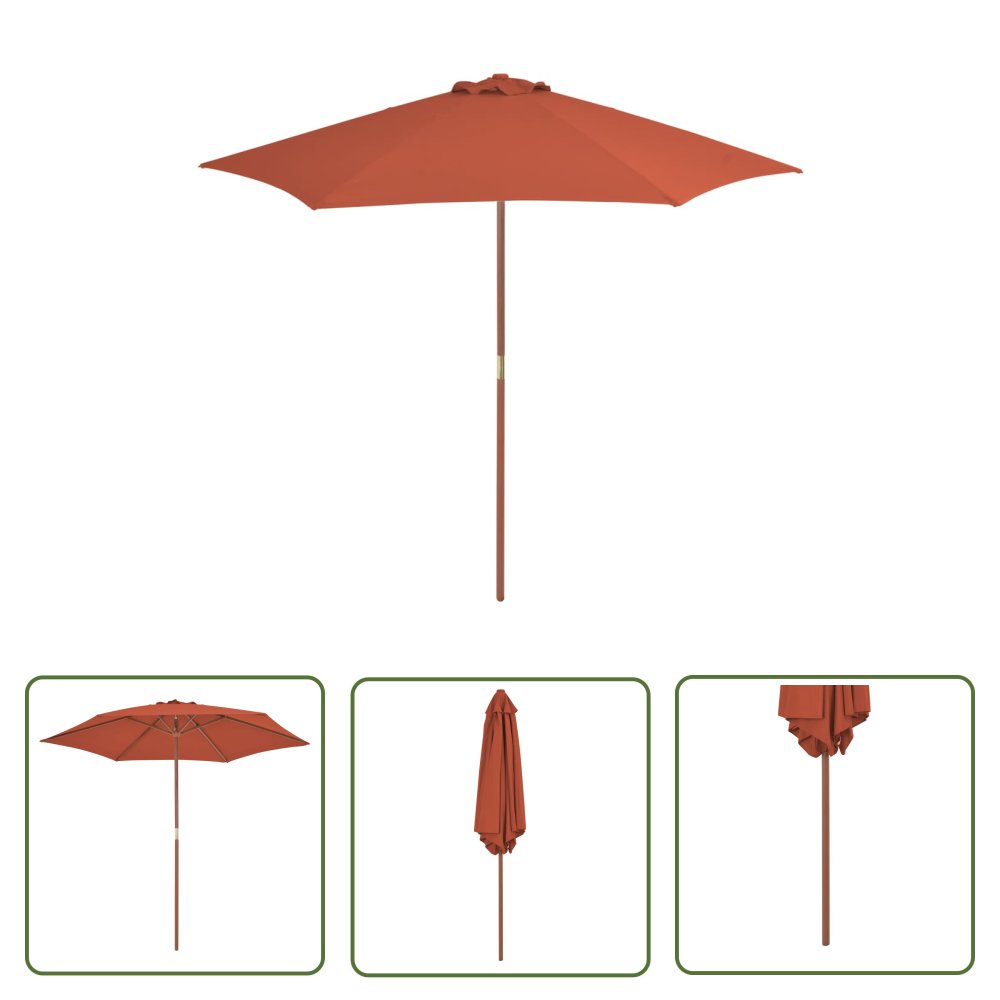 The Living Store Parasol ogrodowy na drewnianym słupku - 270 cm - terakota - Parasol